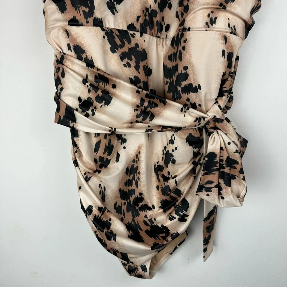 NWT Cacique Swim No Wire One Piece Sz 28 Animal Print Belt Tie Waist